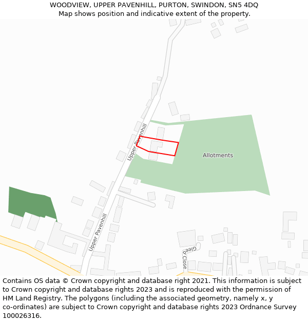 WOODVIEW, UPPER PAVENHILL, PURTON, SWINDON, SN5 4DQ: Location map and indicative extent of plot