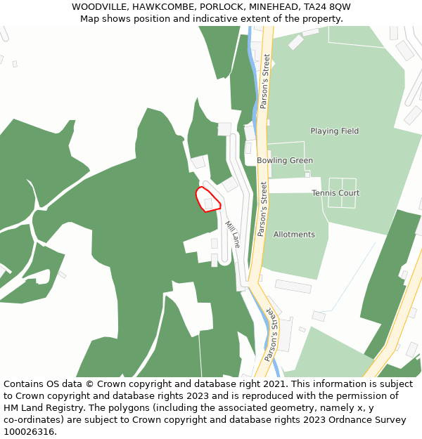 WOODVILLE, HAWKCOMBE, PORLOCK, MINEHEAD, TA24 8QW: Location map and indicative extent of plot