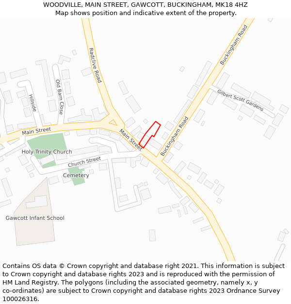 WOODVILLE, MAIN STREET, GAWCOTT, BUCKINGHAM, MK18 4HZ: Location map and indicative extent of plot
