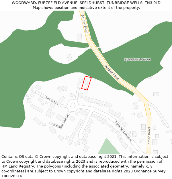 WOODWARD, FURZEFIELD AVENUE, SPELDHURST, TUNBRIDGE WELLS, TN3 0LD: Location map and indicative extent of plot