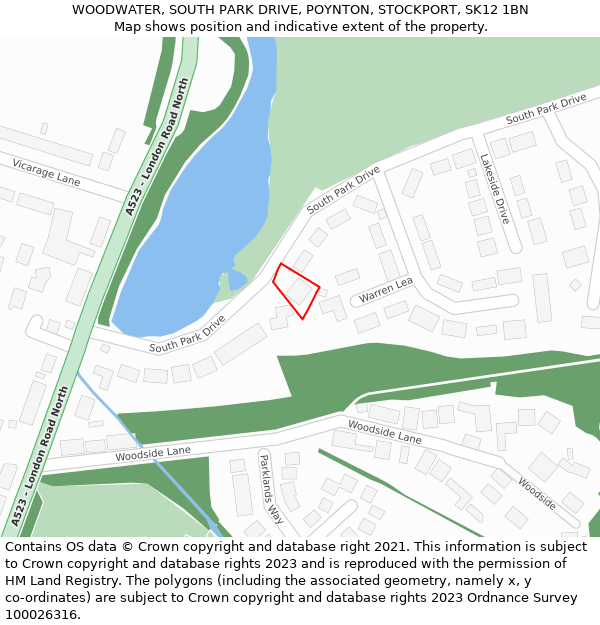 WOODWATER, SOUTH PARK DRIVE, POYNTON, STOCKPORT, SK12 1BN: Location map and indicative extent of plot