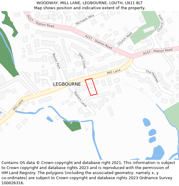 WOODWAY, MILL LANE, LEGBOURNE, LOUTH, LN11 8LT: Location map and indicative extent of plot