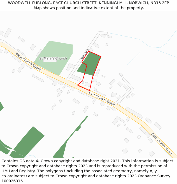 WOODWELL FURLONG, EAST CHURCH STREET, KENNINGHALL, NORWICH, NR16 2EP: Location map and indicative extent of plot