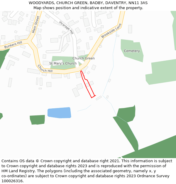 WOODYARDS, CHURCH GREEN, BADBY, DAVENTRY, NN11 3AS: Location map and indicative extent of plot