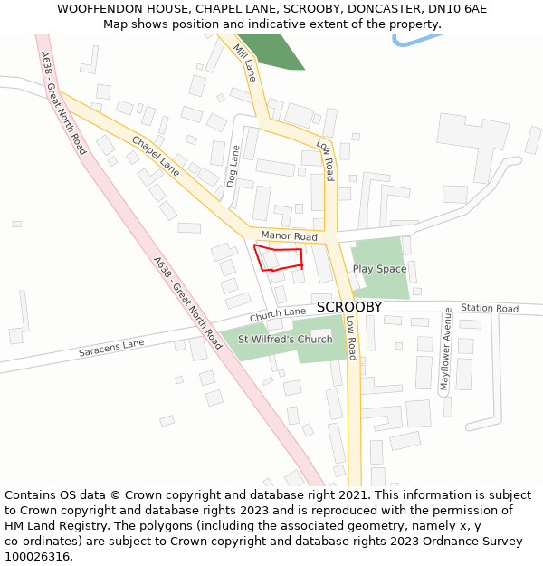 WOOFFENDON HOUSE, CHAPEL LANE, SCROOBY, DONCASTER, DN10 6AE: Location map and indicative extent of plot