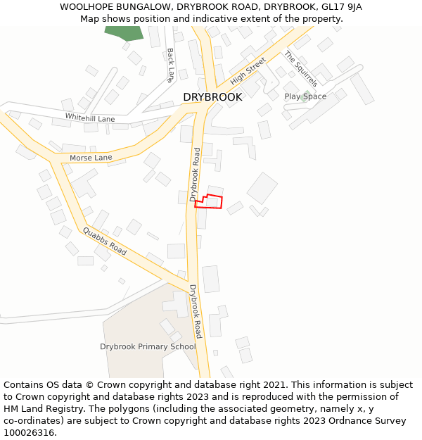 WOOLHOPE BUNGALOW, DRYBROOK ROAD, DRYBROOK, GL17 9JA: Location map and indicative extent of plot