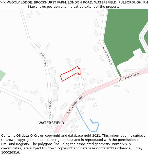 WOOLY LODGE, BROCKHURST FARM, LONDON ROAD, WATERSFIELD, PULBOROUGH, RH20 1NX: Location map and indicative extent of plot