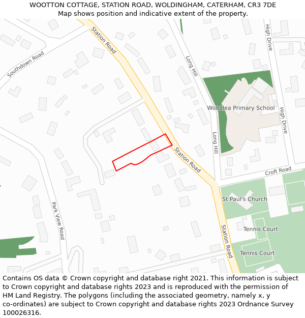 WOOTTON COTTAGE, STATION ROAD, WOLDINGHAM, CATERHAM, CR3 7DE: Location map and indicative extent of plot