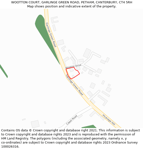 WOOTTON COURT, GARLINGE GREEN ROAD, PETHAM, CANTERBURY, CT4 5RH: Location map and indicative extent of plot