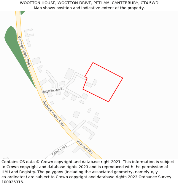 WOOTTON HOUSE, WOOTTON DRIVE, PETHAM, CANTERBURY, CT4 5WD: Location map and indicative extent of plot