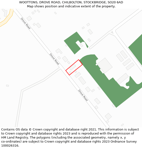 WOOTTONS, DROVE ROAD, CHILBOLTON, STOCKBRIDGE, SO20 6AD: Location map and indicative extent of plot