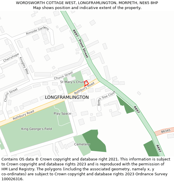 WORDSWORTH COTTAGE WEST, LONGFRAMLINGTON, MORPETH, NE65 8HP: Location map and indicative extent of plot