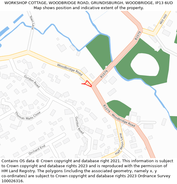 WORKSHOP COTTAGE, WOODBRIDGE ROAD, GRUNDISBURGH, WOODBRIDGE, IP13 6UD: Location map and indicative extent of plot