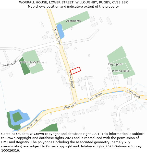 WORRALL HOUSE, LOWER STREET, WILLOUGHBY, RUGBY, CV23 8BX: Location map and indicative extent of plot