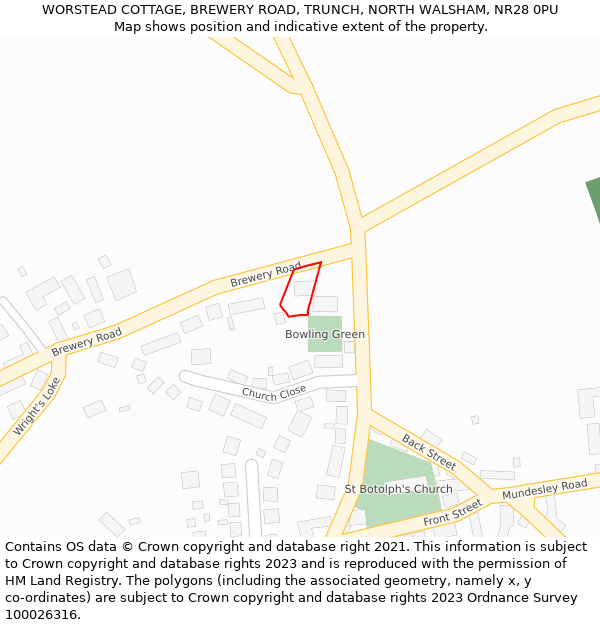 WORSTEAD COTTAGE, BREWERY ROAD, TRUNCH, NORTH WALSHAM, NR28 0PU: Location map and indicative extent of plot
