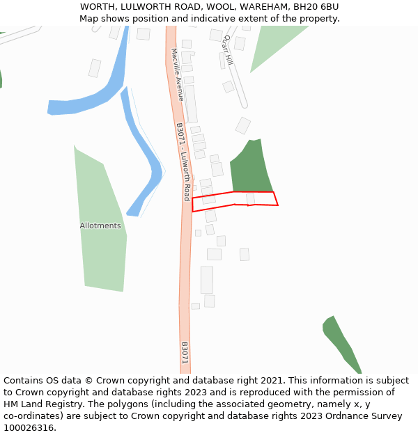 WORTH, LULWORTH ROAD, WOOL, WAREHAM, BH20 6BU: Location map and indicative extent of plot