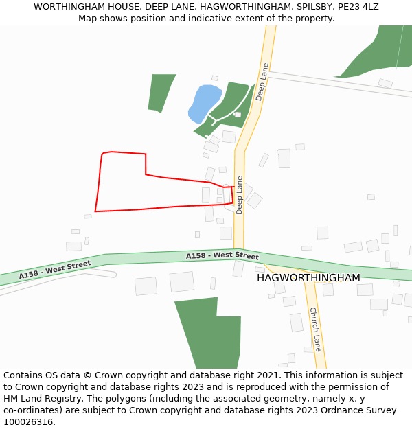 WORTHINGHAM HOUSE, DEEP LANE, HAGWORTHINGHAM, SPILSBY, PE23 4LZ: Location map and indicative extent of plot