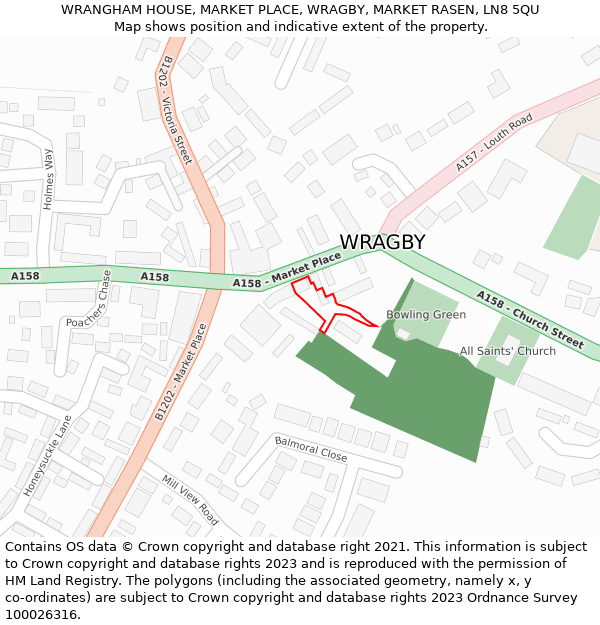 WRANGHAM HOUSE, MARKET PLACE, WRAGBY, MARKET RASEN, LN8 5QU: Location map and indicative extent of plot