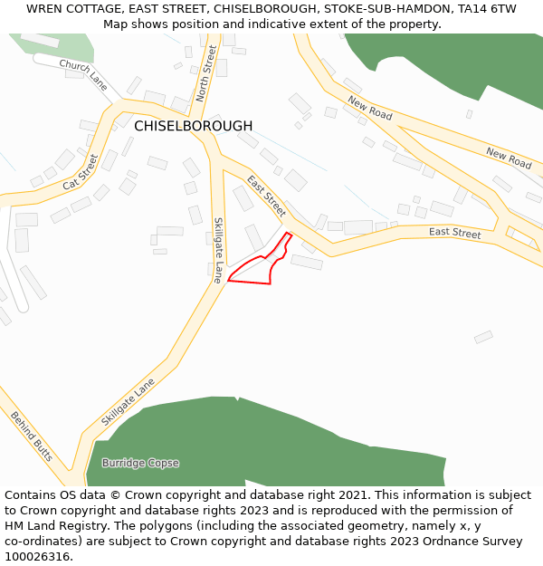 WREN COTTAGE, EAST STREET, CHISELBOROUGH, STOKE-SUB-HAMDON, TA14 6TW: Location map and indicative extent of plot