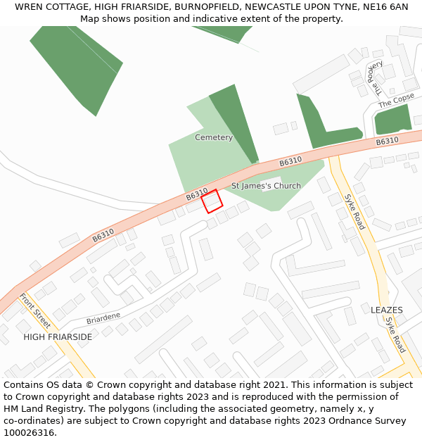 WREN COTTAGE, HIGH FRIARSIDE, BURNOPFIELD, NEWCASTLE UPON TYNE, NE16 6AN: Location map and indicative extent of plot
