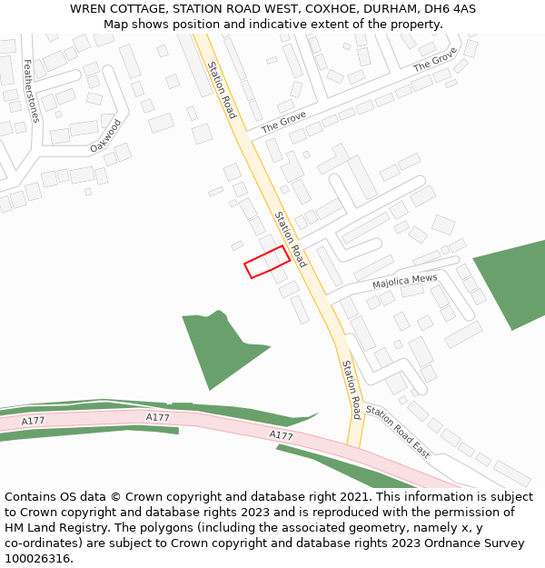 WREN COTTAGE, STATION ROAD WEST, COXHOE, DURHAM, DH6 4AS: Location map and indicative extent of plot