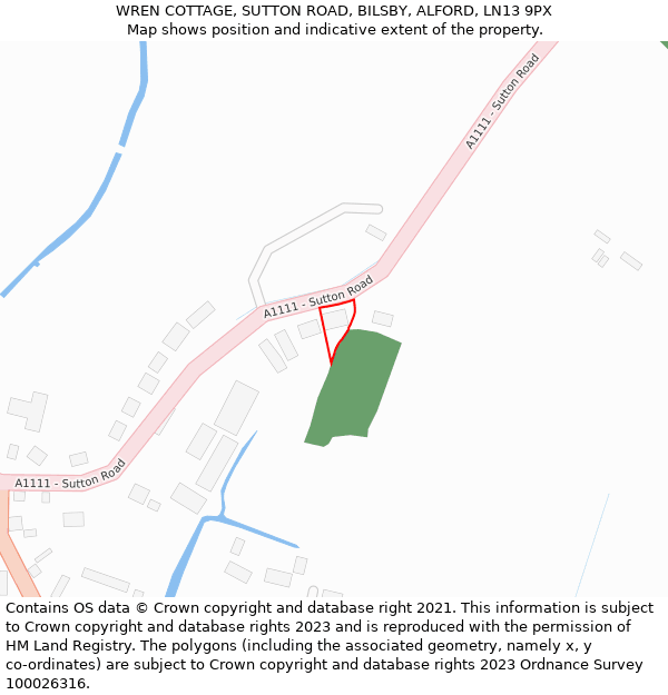 WREN COTTAGE, SUTTON ROAD, BILSBY, ALFORD, LN13 9PX: Location map and indicative extent of plot