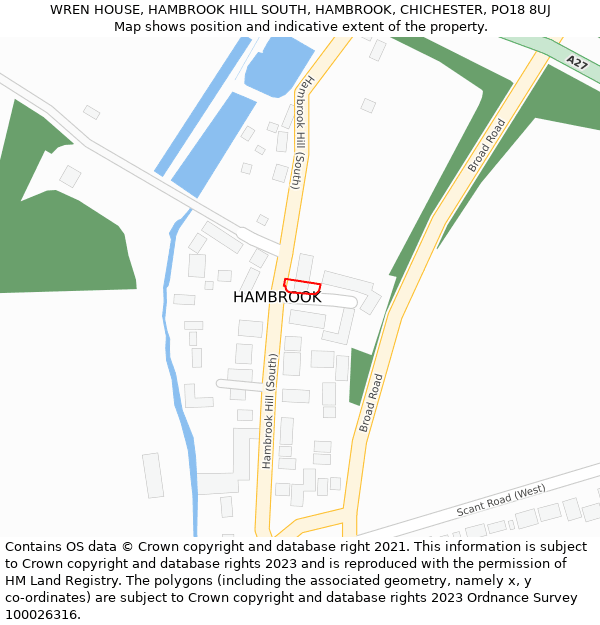 WREN HOUSE, HAMBROOK HILL SOUTH, HAMBROOK, CHICHESTER, PO18 8UJ: Location map and indicative extent of plot