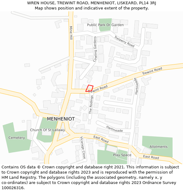 WREN HOUSE, TREWINT ROAD, MENHENIOT, LISKEARD, PL14 3RJ: Location map and indicative extent of plot