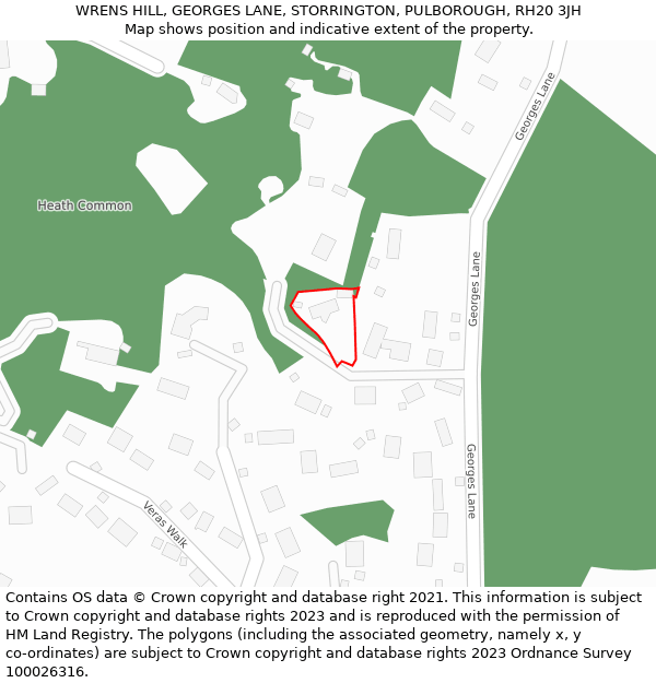 WRENS HILL, GEORGES LANE, STORRINGTON, PULBOROUGH, RH20 3JH: Location map and indicative extent of plot