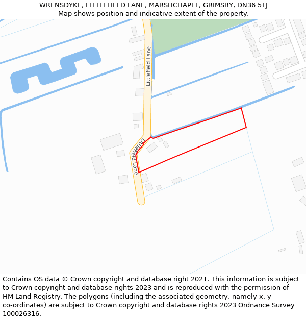 WRENSDYKE, LITTLEFIELD LANE, MARSHCHAPEL, GRIMSBY, DN36 5TJ: Location map and indicative extent of plot