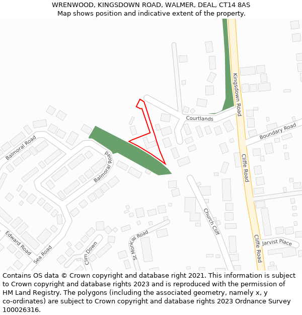 WRENWOOD, KINGSDOWN ROAD, WALMER, DEAL, CT14 8AS: Location map and indicative extent of plot