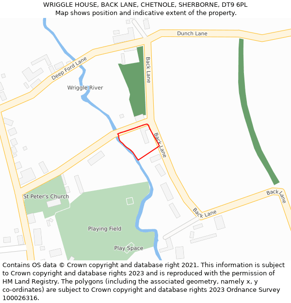 WRIGGLE HOUSE, BACK LANE, CHETNOLE, SHERBORNE, DT9 6PL: Location map and indicative extent of plot