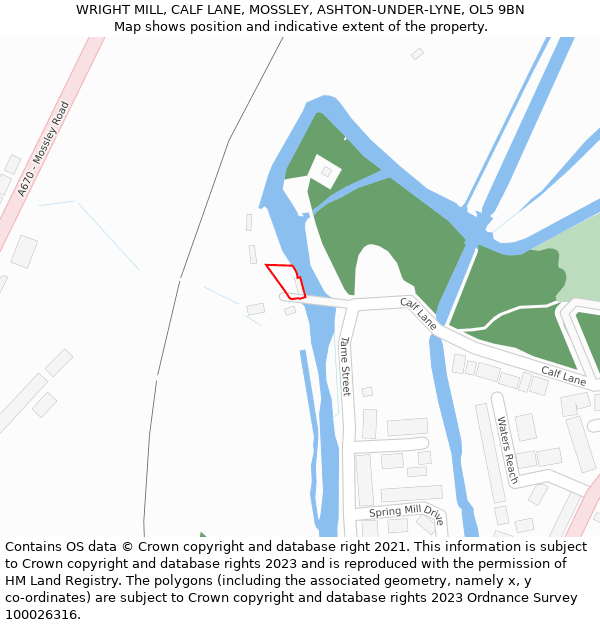 WRIGHT MILL, CALF LANE, MOSSLEY, ASHTON-UNDER-LYNE, OL5 9BN: Location map and indicative extent of plot