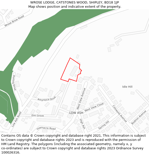 WROSE LODGE, CATSTONES WOOD, SHIPLEY, BD18 1JP: Location map and indicative extent of plot