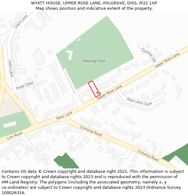 WYATT HOUSE, UPPER ROSE LANE, PALGRAVE, DISS, IP22 1AP: Location map and indicative extent of plot