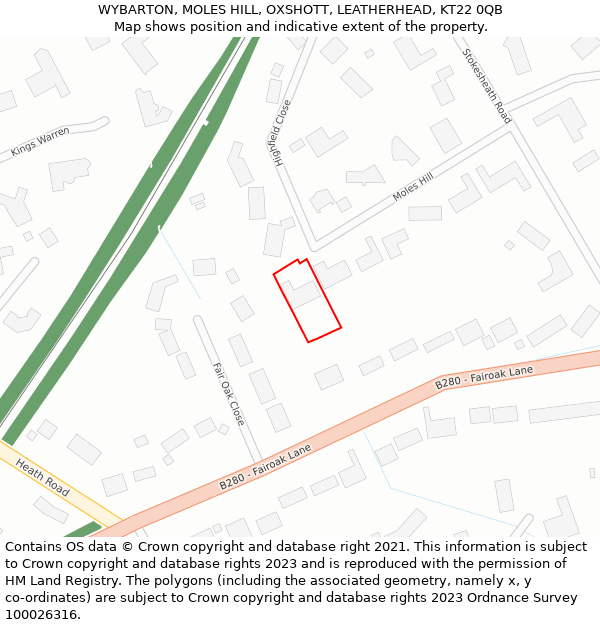 WYBARTON, MOLES HILL, OXSHOTT, LEATHERHEAD, KT22 0QB: Location map and indicative extent of plot