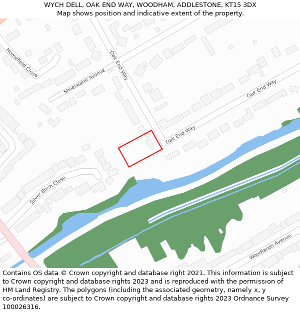 WYCH DELL, OAK END WAY, WOODHAM, ADDLESTONE, KT15 3DX: Location map and indicative extent of plot