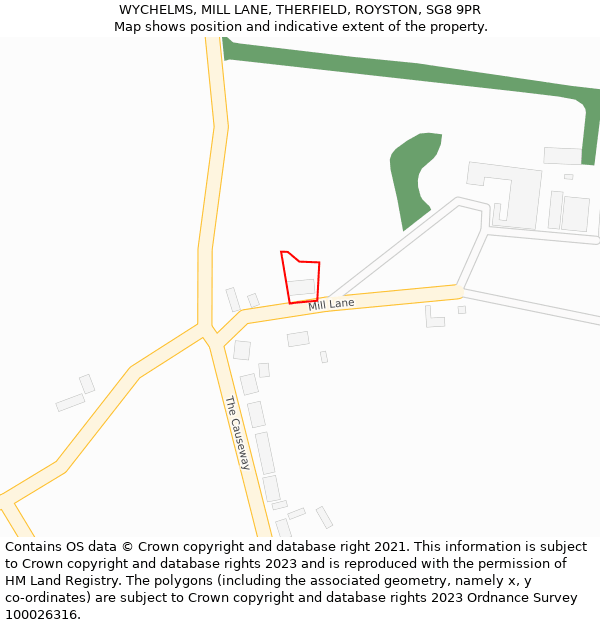 WYCHELMS, MILL LANE, THERFIELD, ROYSTON, SG8 9PR: Location map and indicative extent of plot