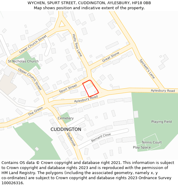 WYCHEN, SPURT STREET, CUDDINGTON, AYLESBURY, HP18 0BB: Location map and indicative extent of plot