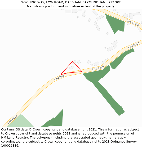 WYCHING WAY, LOW ROAD, DARSHAM, SAXMUNDHAM, IP17 3PT: Location map and indicative extent of plot