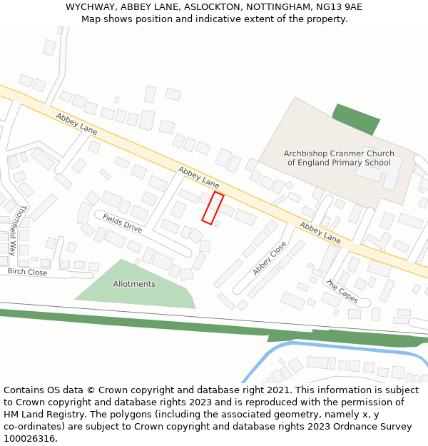 WYCHWAY, ABBEY LANE, ASLOCKTON, NOTTINGHAM, NG13 9AE: Location map and indicative extent of plot