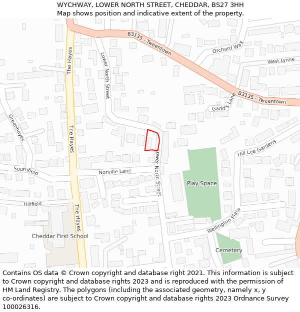 WYCHWAY, LOWER NORTH STREET, CHEDDAR, BS27 3HH: Location map and indicative extent of plot