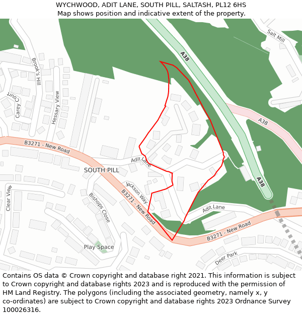 WYCHWOOD, ADIT LANE, SOUTH PILL, SALTASH, PL12 6HS: Location map and indicative extent of plot