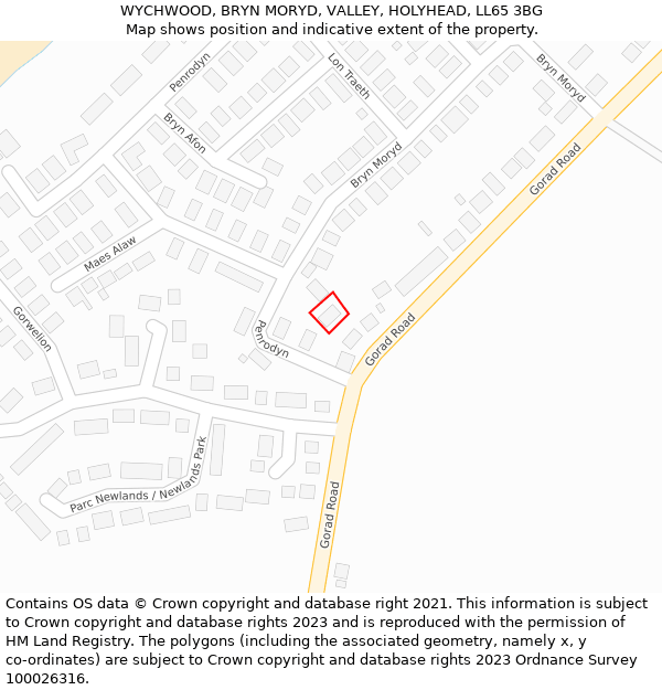 WYCHWOOD, BRYN MORYD, VALLEY, HOLYHEAD, LL65 3BG: Location map and indicative extent of plot