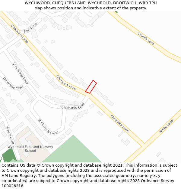 WYCHWOOD, CHEQUERS LANE, WYCHBOLD, DROITWICH, WR9 7PH: Location map and indicative extent of plot