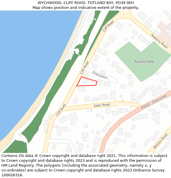 WYCHWOOD, CLIFF ROAD, TOTLAND BAY, PO39 0EH: Location map and indicative extent of plot