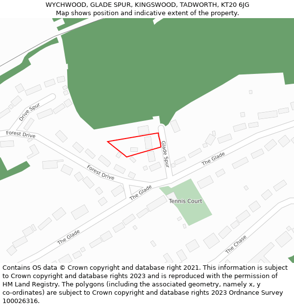 WYCHWOOD, GLADE SPUR, KINGSWOOD, TADWORTH, KT20 6JG: Location map and indicative extent of plot