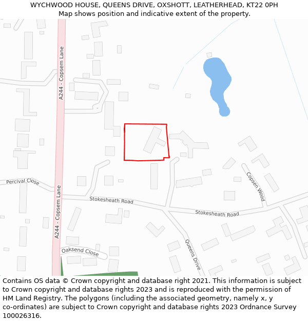 WYCHWOOD HOUSE, QUEENS DRIVE, OXSHOTT, LEATHERHEAD, KT22 0PH: Location map and indicative extent of plot