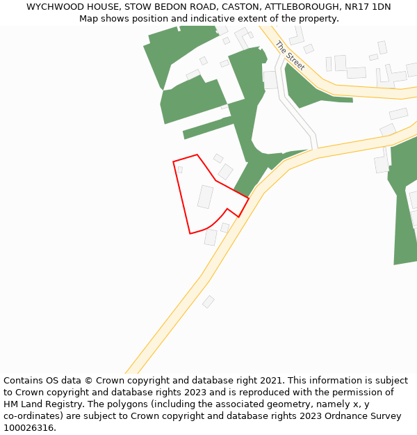 WYCHWOOD HOUSE, STOW BEDON ROAD, CASTON, ATTLEBOROUGH, NR17 1DN: Location map and indicative extent of plot