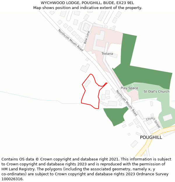 WYCHWOOD LODGE, POUGHILL, BUDE, EX23 9EL: Location map and indicative extent of plot